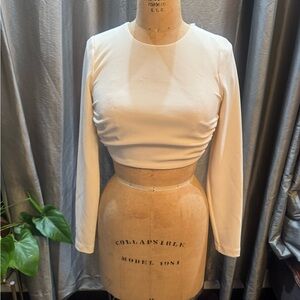 Cream Long Sleeve Backless Crop Top